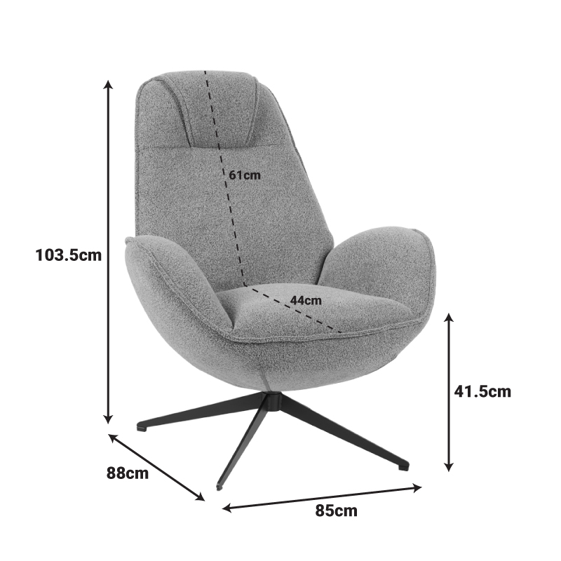 Πολυθρόνα περιστρεφόμενη Flago pakoworld μπουκλέ ύφασμα λαδί 85x88x103.5εκ