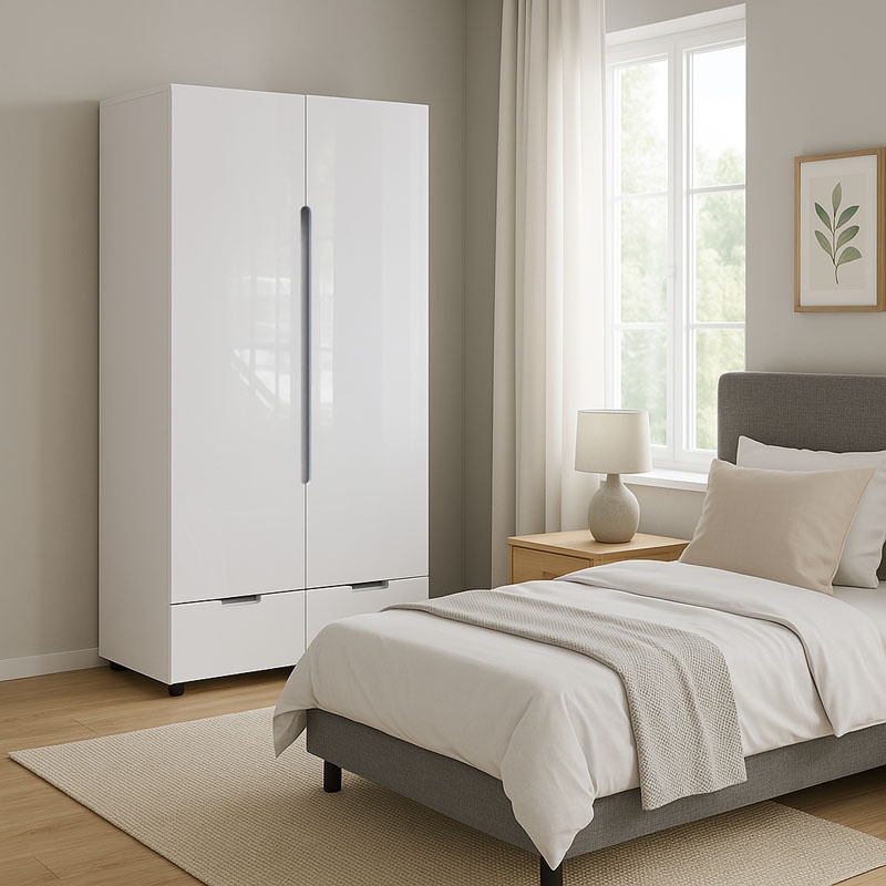 Ντουλάπα δίφυλλη Afina pakoworld mdf σε λευκή glossy απόχρωση 100x57x213εκ