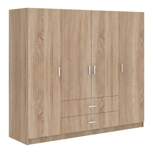 Ντουλάπα τετράφυλλη Royal pakoworld με συρτάρια sonoma 200x58x177εκ