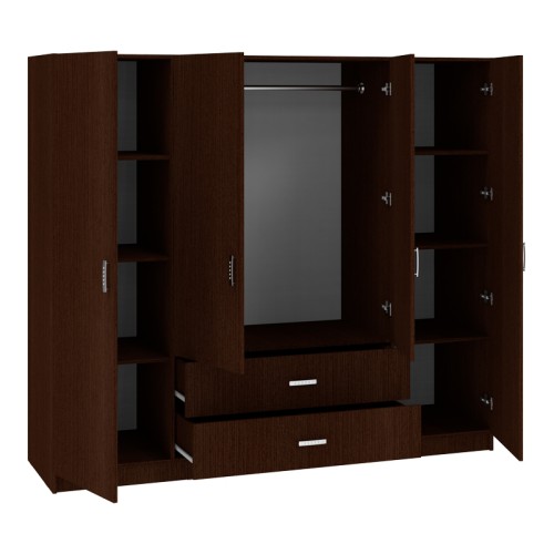 Ντουλάπα τετράφυλλη Royal pakoworld με συρτάρια wenge 200x58x177εκ