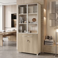 Ντουλάπα γραφείου με γυάλινες πόρτες Stark pakoworld σε oak-μπεζ απόχρωση 80x40x200εκ