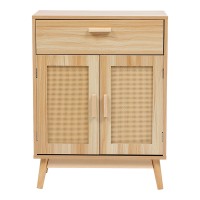 Μπουφές Scandy pakoworld ξύλο πεύκου-rattan σε φυσική απόχρωση 60x30x80εκ