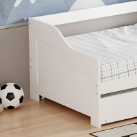 Καναπές-κρεβάτι Benato pakoworld με συρόμενο κρεβάτι ξύλο πεύκου λευκό 90x190εκ