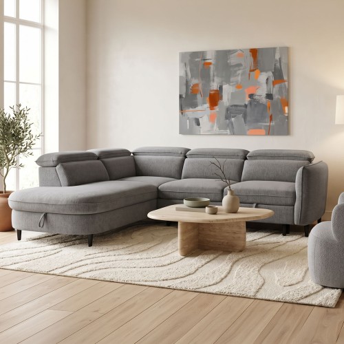 Γωνιακός καναπές κρεβάτι Napia pakoworld δεξιά γωνία με ανθρακί ύφασμα 249x210x98εκ