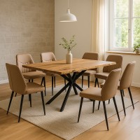 Τραπέζι Lenoua pakoworld μασίφ ξύλο ακακίας πάχους 3.7-4εκ σε φυσική απόχρωση με μαύρα μεταλλικά πόδια 180x90x76εκ
