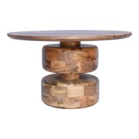 Τραπέζι σαλονιού Perlon pakoworld καρυδί μάνγκο ξύλο Φ80x45εκ