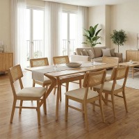 Τραπεζαρία Raffles pakoworld σετ 7τεμ rubberwood με pe rattanσε φυσική απόχρωση 150x90x76εκ