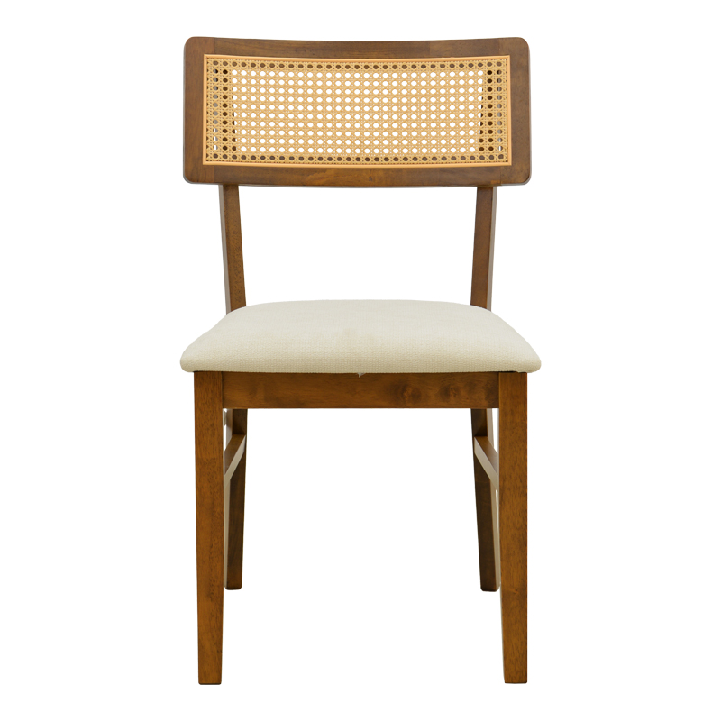 Σετ-2Τεμ.Καρέκλα Raffles pakoworld καρυδί rubberwood με pe rattan και εκρού ύφασμα 47x48x83.5εκ