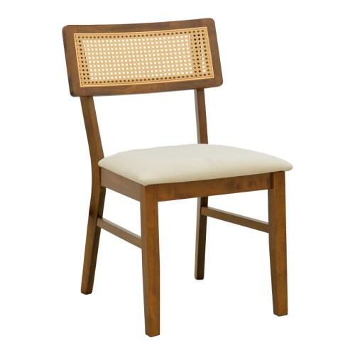 Σετ-2Τεμ.Καρέκλα Raffles pakoworld καρυδί rubberwood με pe rattan και εκρού ύφασμα 47x48x83.5εκ