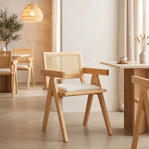 Σετ-2Τεμ.Πολυθρόνα Winslow pakoworld rubberwood σε φυσική απόχρωση-ύφασμα λευκό 51x54x80εκ