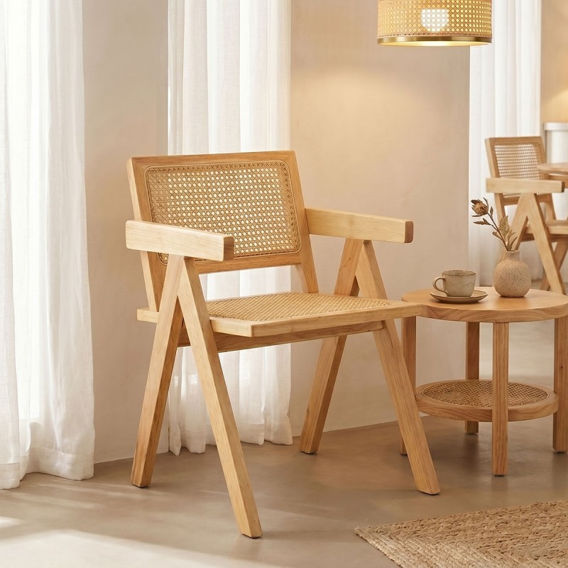 Σετ-2Τεμ.Πολυθρόνα Winslow pakoworld rubberwood-rattan σε φυσική απόχρωση 51x54x80εκ