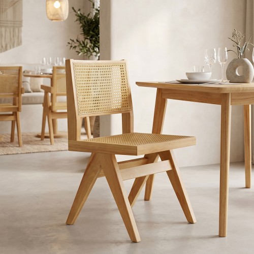Σετ-2Τεμ.Καρέκλα Winslow pakoworld rubberwood-rattan σε φυσική απόχρωση 46x58x80εκ