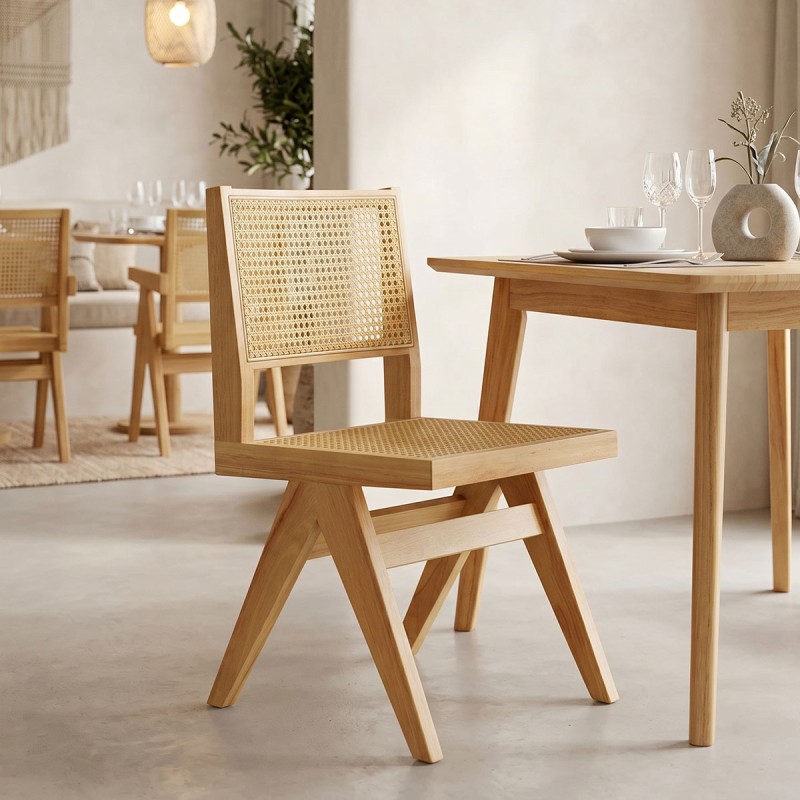 Σετ-2Τεμ.Καρέκλα Winslow pakoworld rubberwood-rattan σε φυσική απόχρωση 46x58x80εκ