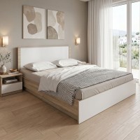 Κρεβάτι Athos pakoworld σε sonoma-λευκό απόχρωση 160x200εκ