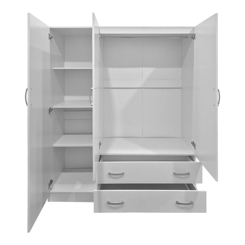 Ντουλάπα τρίφυλλη με 2 συρτάρια Alvia pakoworld λευκή 150x51x180εκ