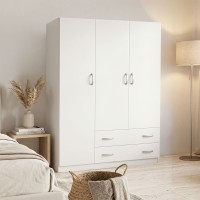 Ντουλάπα τρίφυλλη με 2 συρτάρια Alvia pakoworld λευκή 150x51x180εκ