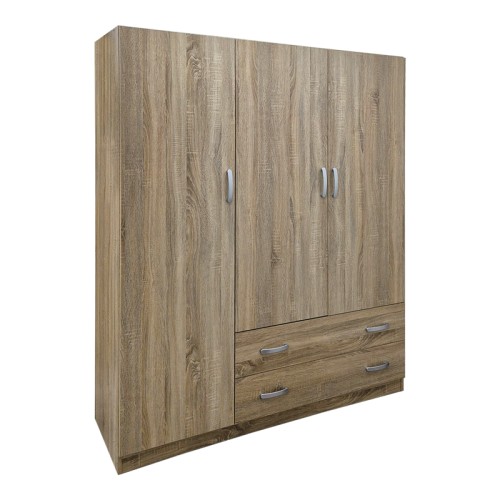 Ντουλάπα τρίφυλλη με 2 συρτάρια Alvia pakoworld sonoma 150x51x180εκ
