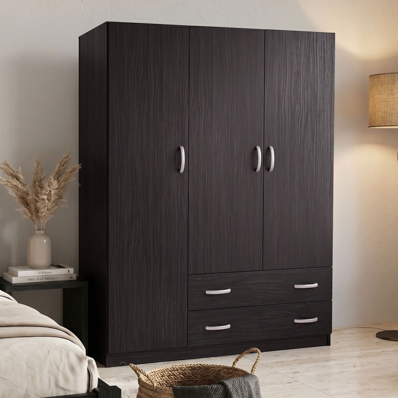 Ντουλάπα τρίφυλλη με 2 συρτάρια Alvia pakoworld wenge150x51x180εκ