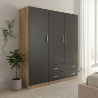 Ντουλάπα τρίφυλλη με 2 συρτάρια Alvia pakoworld sonoma-ανθρακί 150x51x180εκ