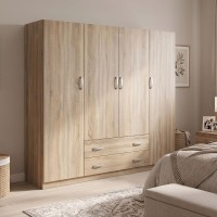 Ντουλάπα τετράφυλλη με 2 συρτάρια Alvia pakoworld sonoma 200x51x180εκ