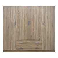 Ντουλάπα τετράφυλλη με 2 συρτάρια Alvia pakoworld sonoma 200x51x180εκ