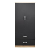 Ντουλάπα δίφυλλη με 2 συρτάρια Alvia pakoworld sonoma-ανθρακί 80x51.5x180εκ