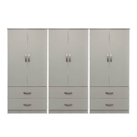 Ντουλάπα εξάφυλλη με συρτάρια Athos pakoworld λευκή 240x42x180εκ