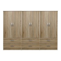 Ντουλάπα εξάφυλλη με συρτάρια Athos pakoworld sonoma 240x42x180εκ