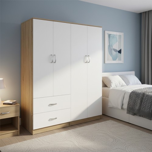 Ντουλάπα τετράφυλλη Athos pakoworld sonoma-λευκό 160x42x180εκ