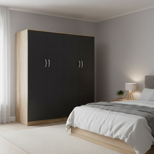 Ντουλάπα τετράφυλλη Athos Ι pakoworld sonoma-ανθρακί 160x42x180εκ