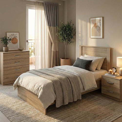 Σετ Κρεβατοκάμαρας Athos Sonoma με Κρεβάτι 90x190εκ Σετ 3τεμ