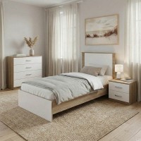 Σετ Κρεβατοκάμαρας Athos Sonoma Λευκό με Κρεβάτι 90x190εκ Σετ 3τεμ