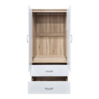 Ντουλάπα δίφυλλη με 2 συρτάρια Alvia pakoworld λευκό με sonoma 80x51.5x180εκ