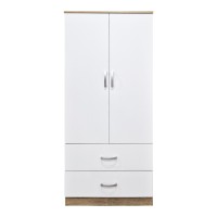 Ντουλάπα δίφυλλη με 2 συρτάρια Alvia pakoworld λευκό με sonoma 80x51.5x180εκ