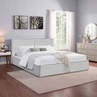 Κρεβάτι διπλό Zento pakoworld γκρι μπεζ ύφασμα 160x200εκ