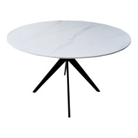 Τραπέζι Orbital pakoworld sintered stone λευκή όψη μαρμάρου με μαύρα μεταλλικά πόδια Φ120x76εκ