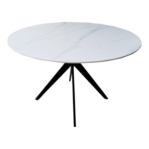 Τραπέζι Orbital pakoworld sintered stone λευκή όψη μαρμάρου με μαύρα μεταλλικά πόδια Φ120x76εκ