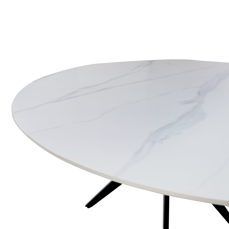 Τραπέζι Orbital pakoworld sintered stone λευκή όψη μαρμάρου με μαύρα μεταλλικά πόδια Φ120x76εκ