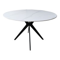 Τραπέζι Orbital pakoworld sintered stone λευκή όψη μαρμάρου με μαύρα μεταλλικά πόδια Φ120x76εκ
