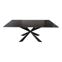 Τραπέζι Mattias pakoworld sintered stone μαύρη όψη μαρμάρου με μαύρα μεταλλικά πόδια 180x90x75εκ