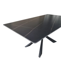 Τραπέζι Mattias pakoworld sintered stone μαύρη όψη μαρμάρου με μαύρα μεταλλικά πόδια 180x90x75εκ