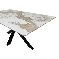 Τραπέζι Bethan pakoworld sintered stone-μέταλλο λευκό μαρμάρου-μαύρο 180x90x75εκ