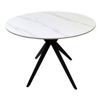 Τραπέζι Orbital pakoworld sintered stone λευκή ματ όψη μαρμάρου με μαύρο μεταλλικό πόδι Φ100x76εκ