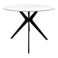 Τραπέζι Orbital pakoworld sintered stone λευκή ματ όψη μαρμάρου με μαύρο μεταλλικό πόδι Φ100x76εκ
