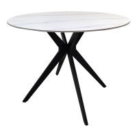Τραπέζι Orbital pakoworld sintered stone λευκή ματ όψη μαρμάρου με μαύρο μεταλλικό πόδι Φ100x76εκ