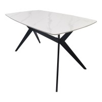 Τραπέζι Ezali pakoworld sintered stone λευκή ματ όψη μαρμάρου με μαύρο μεταλλικό πόδι 140x80x75εκ