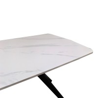 Τραπέζι Ezali pakoworld sintered stone λευκή ματ όψη μαρμάρου με μαύρο μεταλλικό πόδι 180x90x75εκ