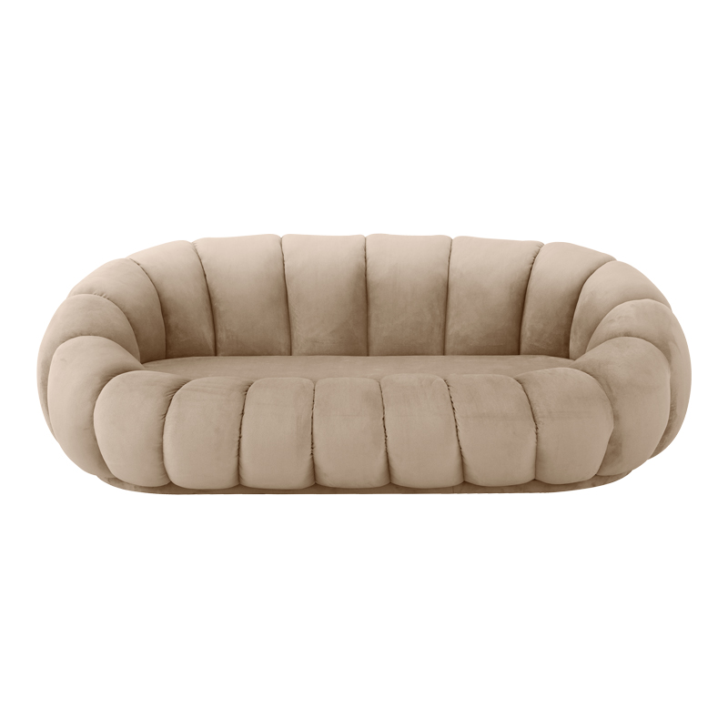 Καναπές Embrace pakoworld βελούδο σε γκρι μπεζ απόχρωση 180x105x65εκ