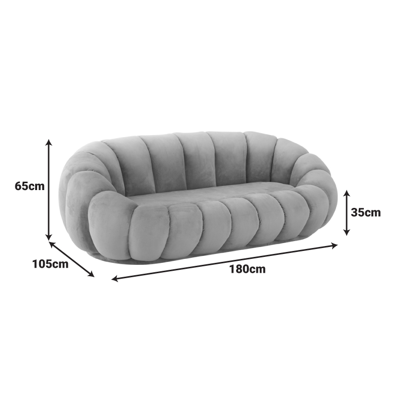 Καναπές Embrace pakoworld βελούδο σε γκρι μπεζ απόχρωση 180x105x65εκ