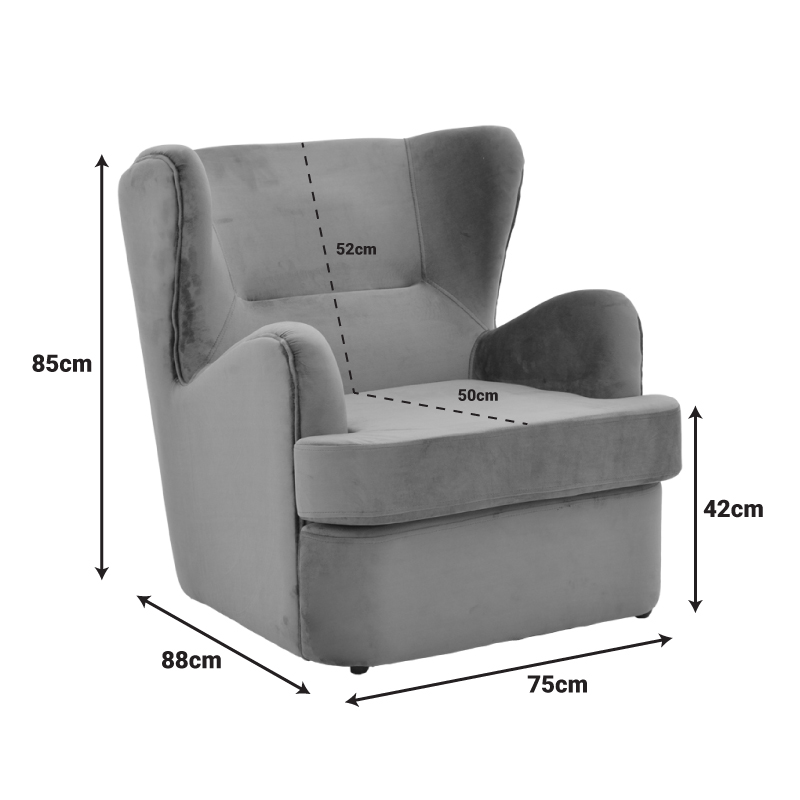 Πολυθρόνα Regalo pakoworld βελούδο σε ανθρακί απόχρωση 75x88x85εκ